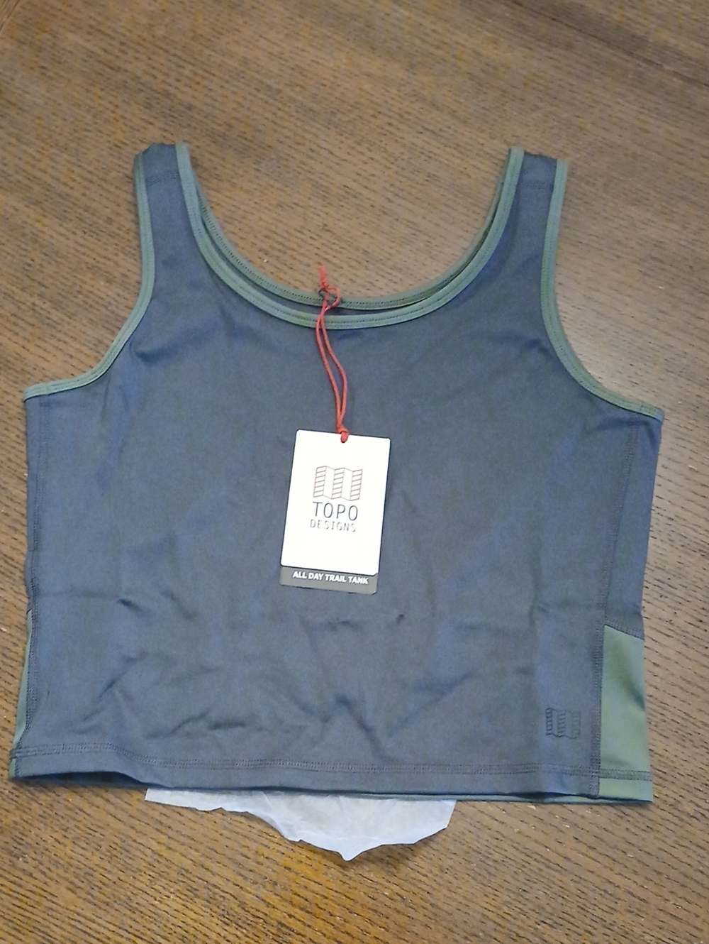 Topo Designs Olive and Charcoal Cropped Trail Tank